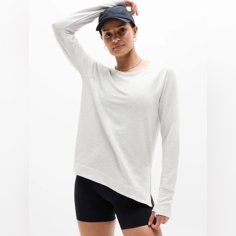 Athleta Fog Grey Heather Coaster Luxe Recover Sweatshirt Long Sleeve